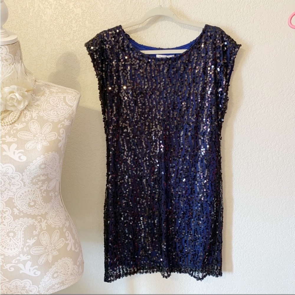 Laundry by Design Black and Blue Sequin Formal Shift Dress